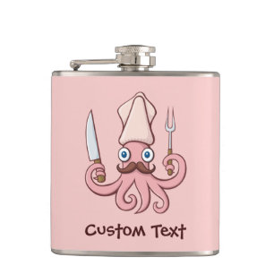 Squid Chef Cartoon Hip Flask