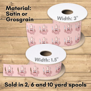 Squid Chef Cartoon Pattern Satin Ribbon