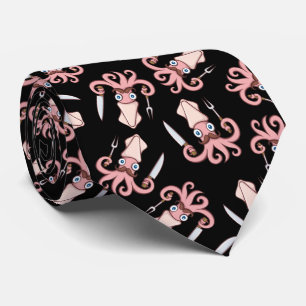 Squid Chef Cartoon Pattern Tie