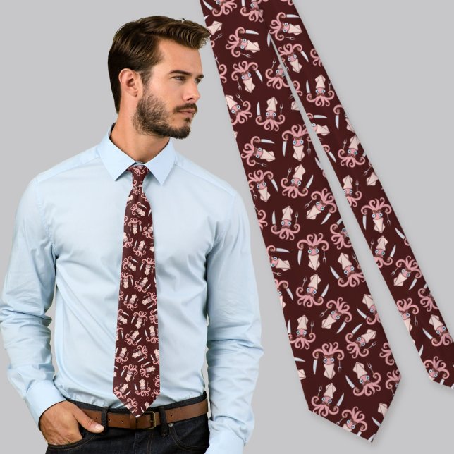 Squid Chef Cartoon Pattern Tie (Creator Uploaded)