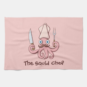 Squid Chef Cartoon Tea Towel