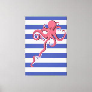 Squid diving underwater featuring stripes. canvas print