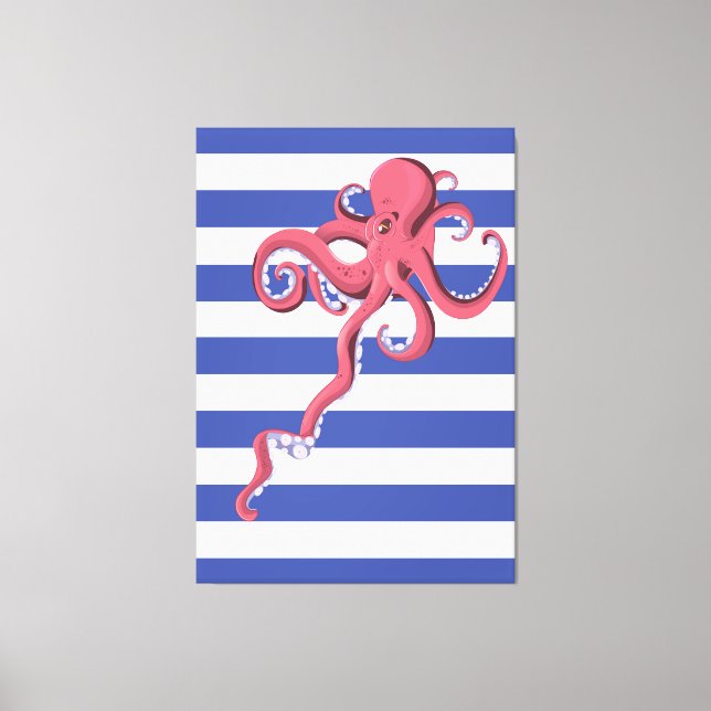 Squid diving underwater featuring stripes. canvas print (Front)