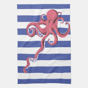 Squid diving underwater featuring stripes. tea towel