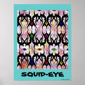 Squid eyes behind black gate poster