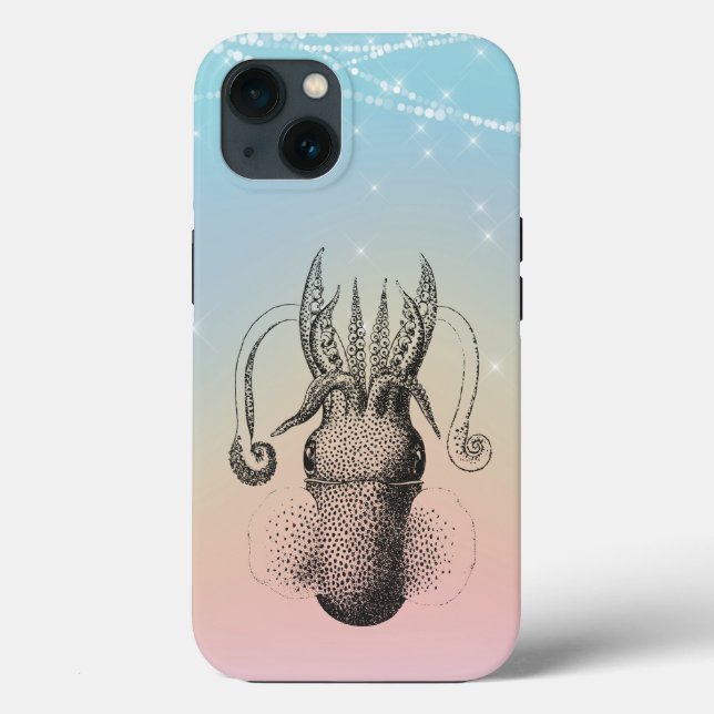 Squid Illustration on Rainbow Pastel with Lights Case-Mate iPhone Case (Back)