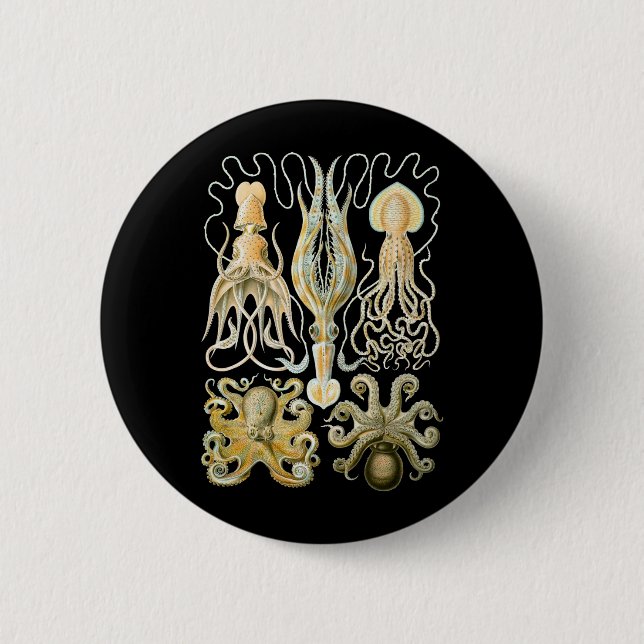Squid & Octopus 6 Cm Round Badge (Front)