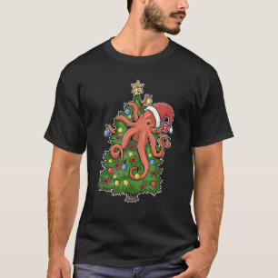 Squid santa ornaments Graphic Octopus christmas tr T-Shirt