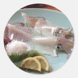 Squid Sashimi Japanese Meal Serving Lunch Dinner Classic Round Sticker