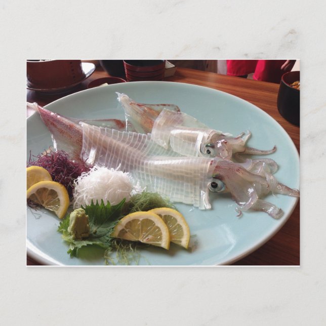 Squid Sashimi Japanese Meal Serving Lunch Dinner Postcard (Front)