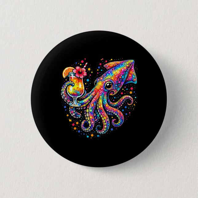 Squid tail Trocal Beach Art Colourful Squid 6 Cm Round Badge (Front)
