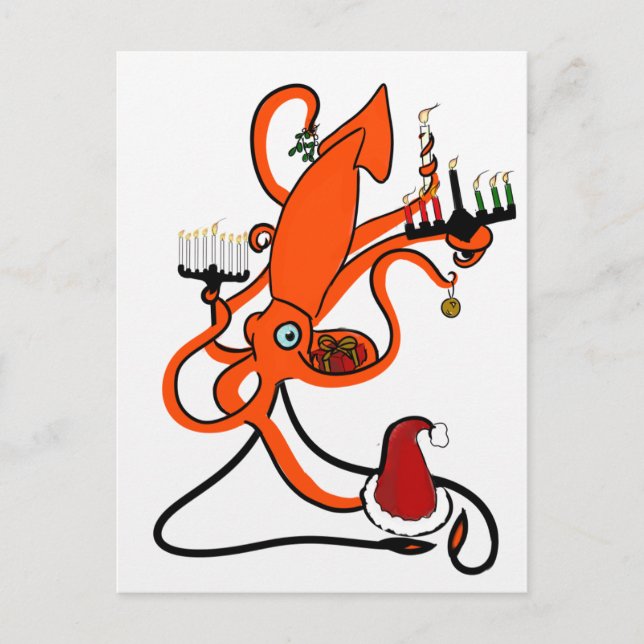 Squid Winter Holiday Postcard (Front)