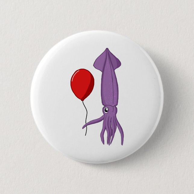 Squid with Balloon 6 Cm Round Badge (Front)