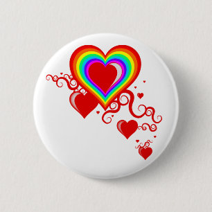 squiggle hearts. rainbowz. 6 cm round badge