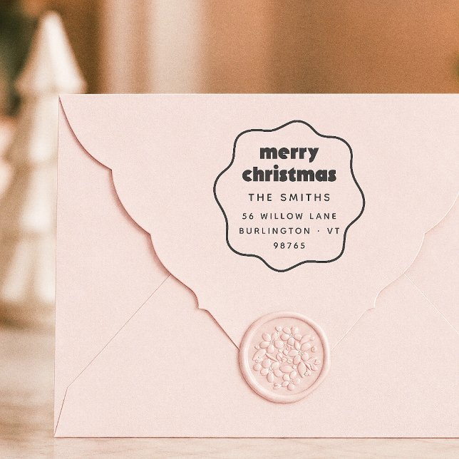 Squiggle Wavy Merry Christmas Return Address Self-inking Stamp (Creator Uploaded)