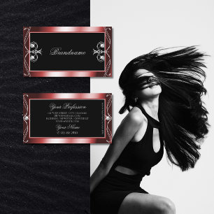 Squiggled Black Red Sparkling Diamonds Ornamental Business Card