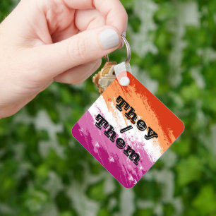 Squiggly Customisable Pronoun Lesbian Pride Flag Key Ring