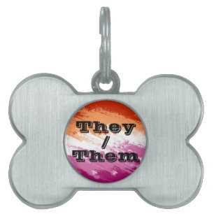 Squiggly Customisable Pronoun Lesbian Pride Flag Pet ID Tag