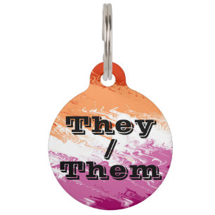 Squiggly Customisable Pronoun Lesbian Pride Flag Pet Tag
