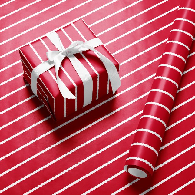 Squiggly lines cute simple red white holiday wrapping paper (Creator Uploaded)