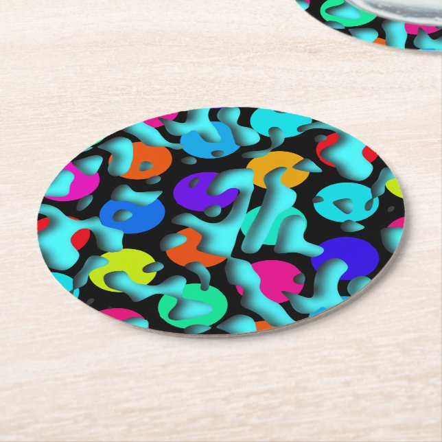 Squiggly Loops seamless pattern 09 + your backgr. Round Paper Coaster (Angled)