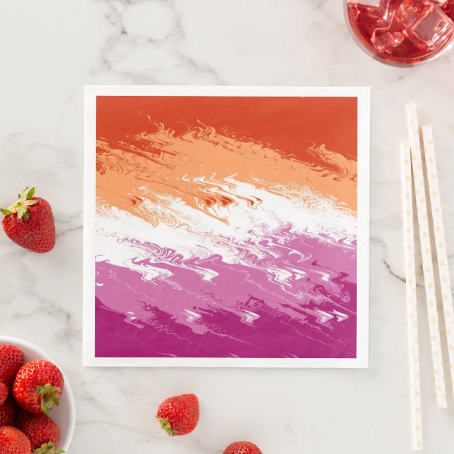 Squiggly Trippy Abstract Lesbian Pride Flag Napkin (Insitu)