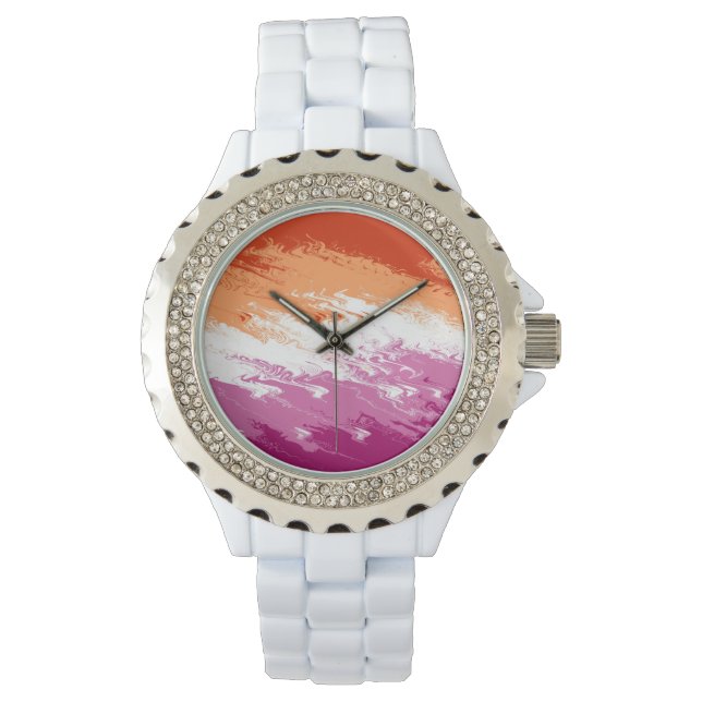 Squiggly Trippy Abstract Lesbian Pride Flag Watch (Front)