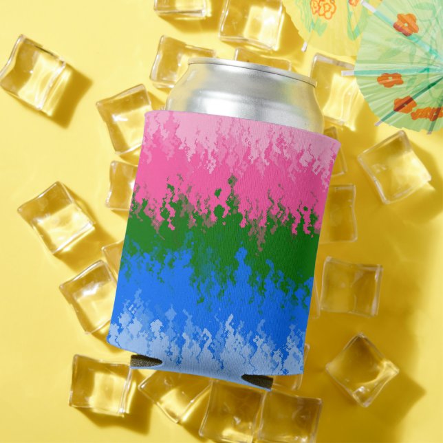 Squiggly Trippy Abstract Omniromantic Pride Flag Can Cooler (In Situ Summer)