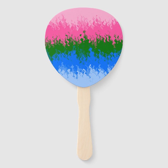 Squiggly Trippy Abstract Omniromantic Pride Flag Hand Fan (Front)