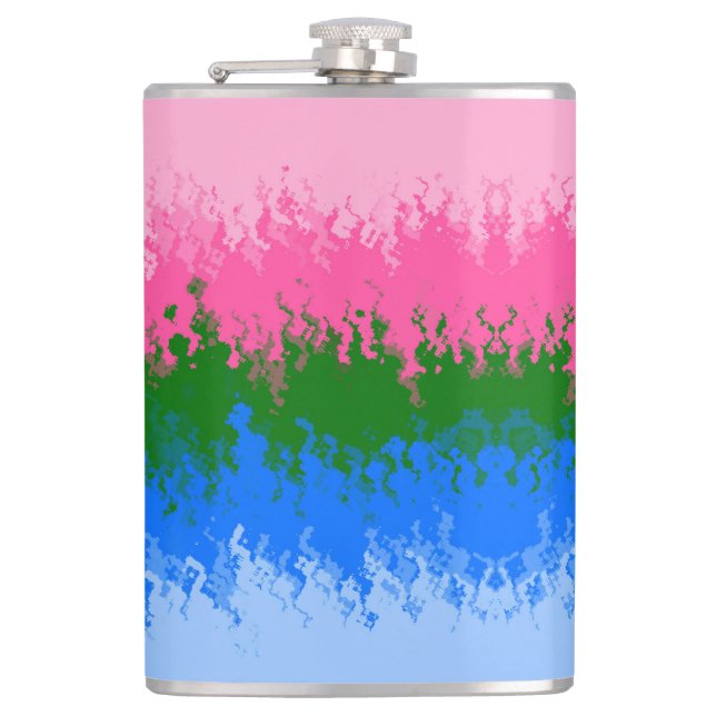 Squiggly Trippy Abstract Omniromantic Pride Flag Hip Flask (Front)