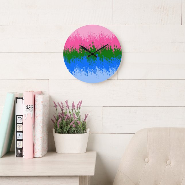 Squiggly Trippy Abstract Omniromantic Pride Flag Large Clock (Reading Room)