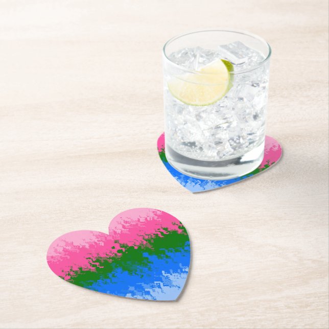 Squiggly Trippy Abstract Omniromantic Pride Flag Paper Coaster (Insitu)