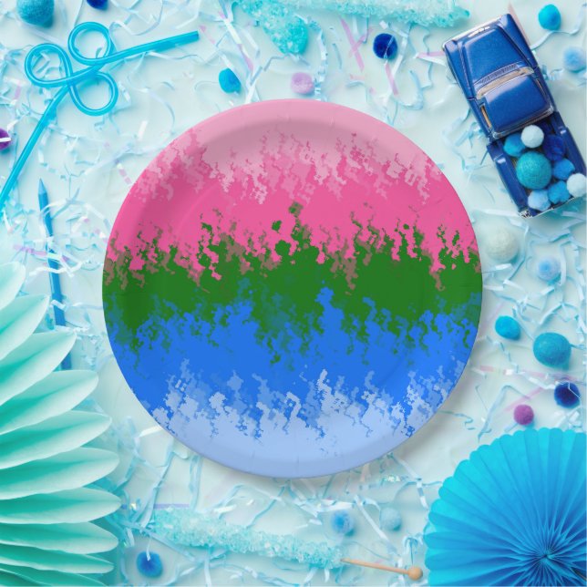 Squiggly Trippy Abstract Omniromantic Pride Flag Paper Plate (Party)