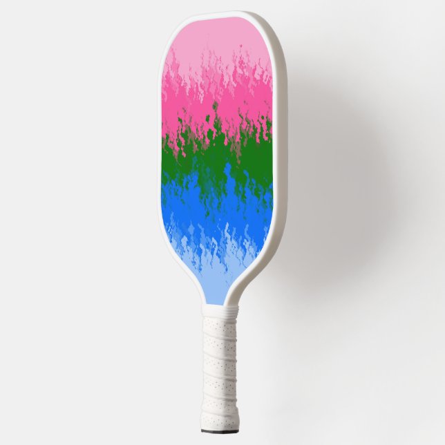 Squiggly Trippy Abstract Omniromantic Pride Flag Pickleball Paddle (Left)