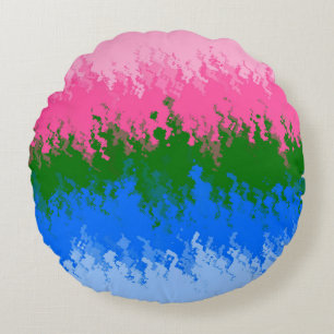 Squiggly Trippy Abstract Omniromantic Pride Flag Round Cushion