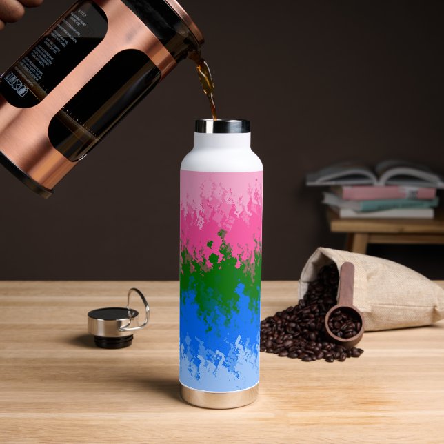 Squiggly Trippy Abstract Omniromantic Pride Flag Water Bottle (Coffee)