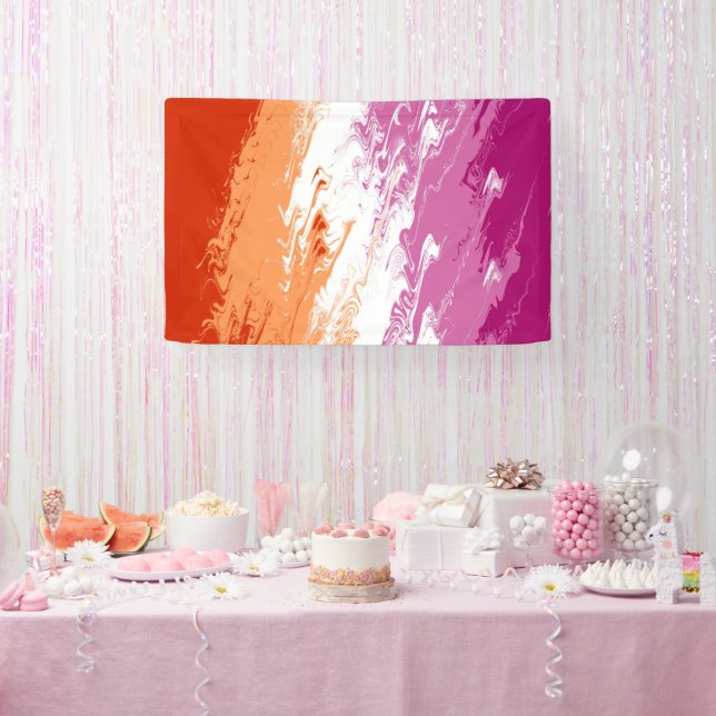 Squiggly Trippy Groovy Abstract Lesbian Pride Flag Banner (Party)