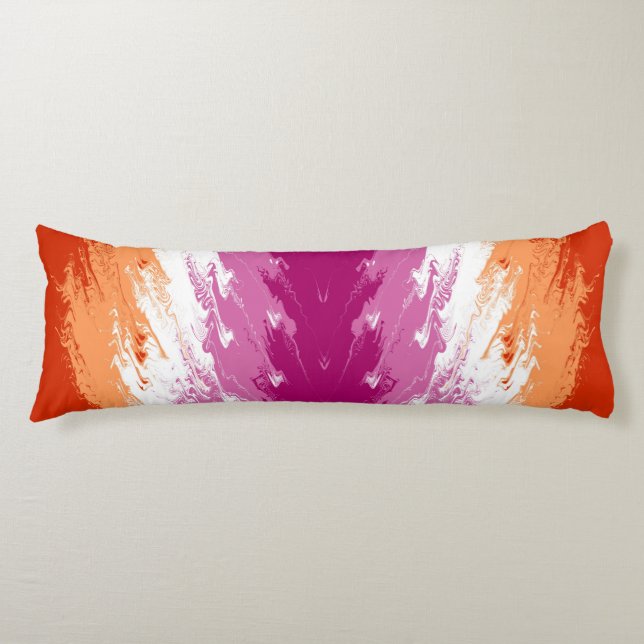Squiggly Trippy Groovy Abstract Lesbian Pride Flag Body Cushion (Front)