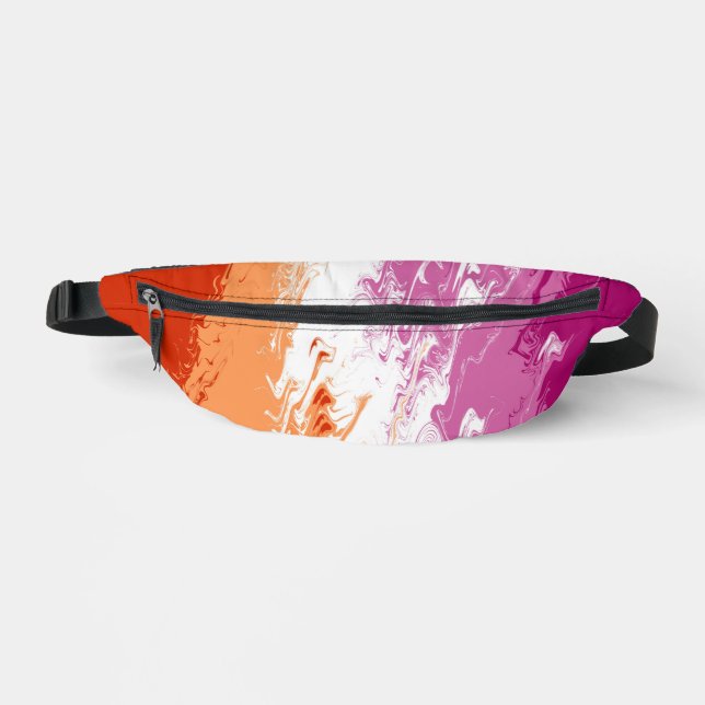 Squiggly Trippy Groovy Abstract Lesbian Pride Flag Bum Bags (Front)