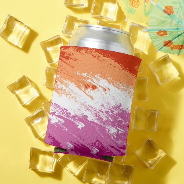 Squiggly Trippy Groovy Abstract Lesbian Pride Flag Can Cooler (In Situ Summer)