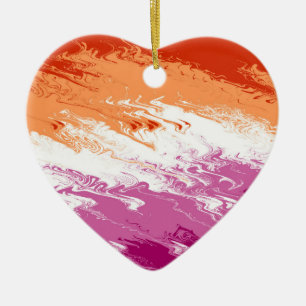 Squiggly Trippy Groovy Abstract Lesbian Pride Flag Ceramic Tree Decoration