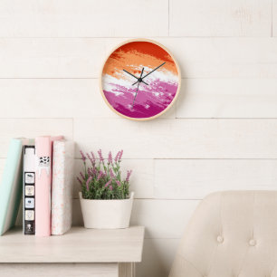 Squiggly Trippy Groovy Abstract Lesbian Pride Flag Clock