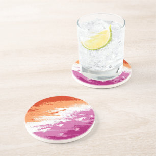 Squiggly Trippy Groovy Abstract Lesbian Pride Flag Coaster