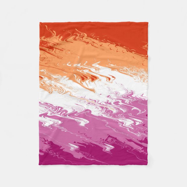 Squiggly Trippy Groovy Abstract Lesbian Pride Flag Fleece Blanket (Front)