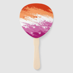 Squiggly Trippy Groovy Abstract Lesbian Pride Flag Hand Fan