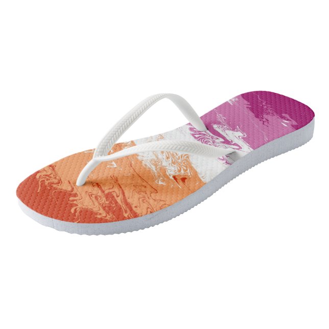 Squiggly Trippy Groovy Abstract Lesbian Pride Flag Jandals (Angled)
