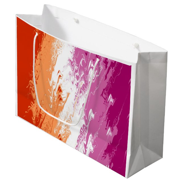 Squiggly Trippy Groovy Abstract Lesbian Pride Flag Large Gift Bag (Front Angled)
