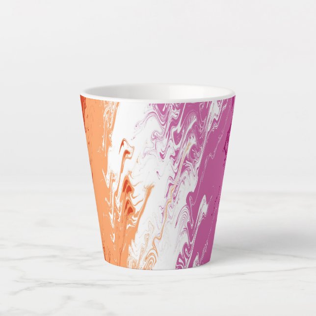 Squiggly Trippy Groovy Abstract Lesbian Pride Flag Latte Mug (Front)