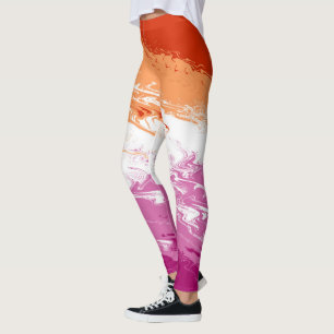 Squiggly Trippy Groovy Abstract Lesbian Pride Flag Leggings