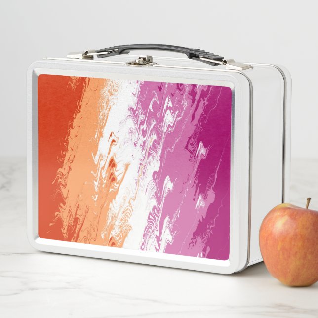 Squiggly Trippy Groovy Abstract Lesbian Pride Flag Metal Lunch Box (In Situ)